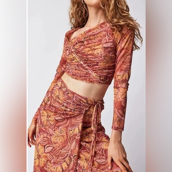 Free People Dresses & Skirts - NWT Free People Supernova Crop Top and Wrap Skirt Set in Warm Clay Combo size XS